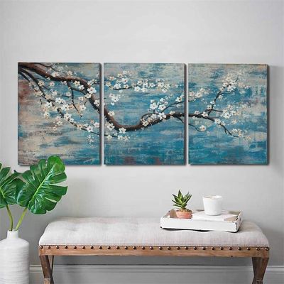 3 Pieces of Floral Modern Landscape Wall Decoration Hand Painted Flower Oil Canvas Materials Canvas Oil and Canvas