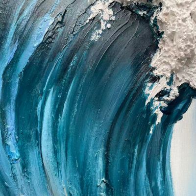 Seaside Hand Painted Oil Painting with Blue Ocean Waves